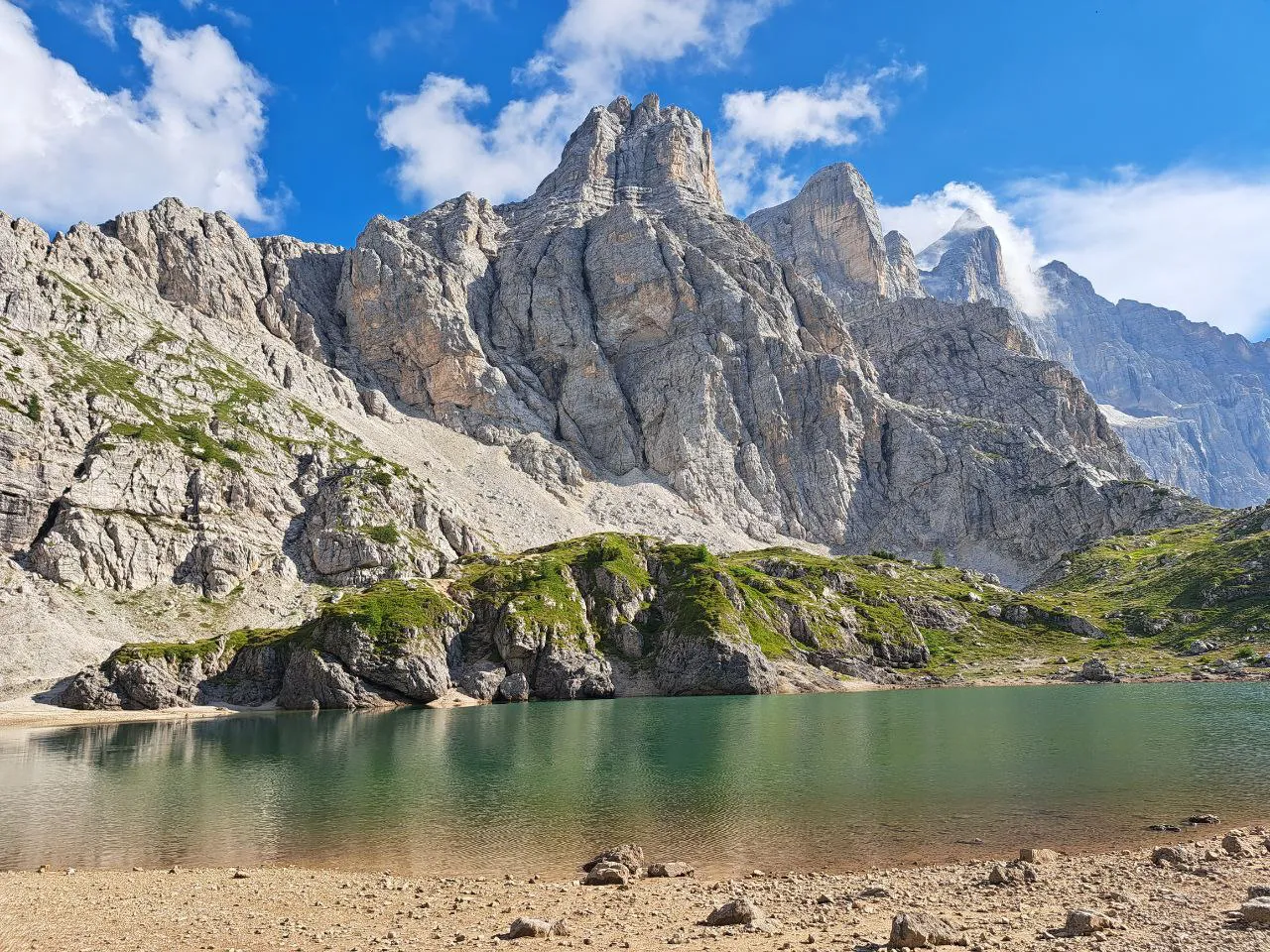 Lake Coldai beneath the rock walls of the Civetta