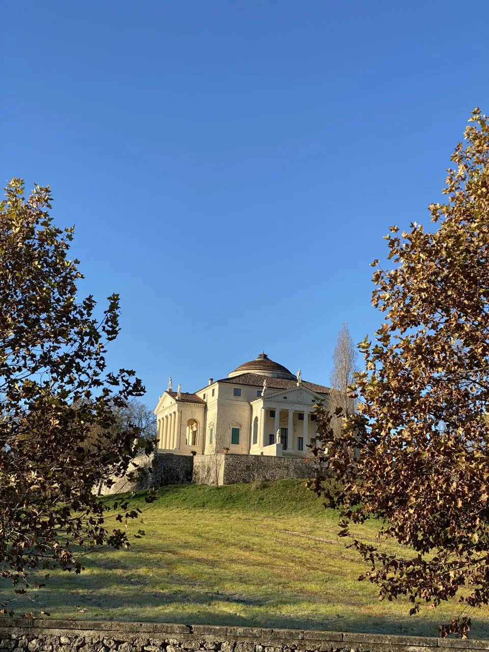 Palladio's Villa La Rotonda framed by autumn trees